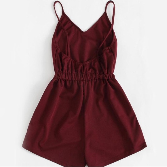 Burgundy Racer Stripe Cotton Romper - Picture 2 of 4